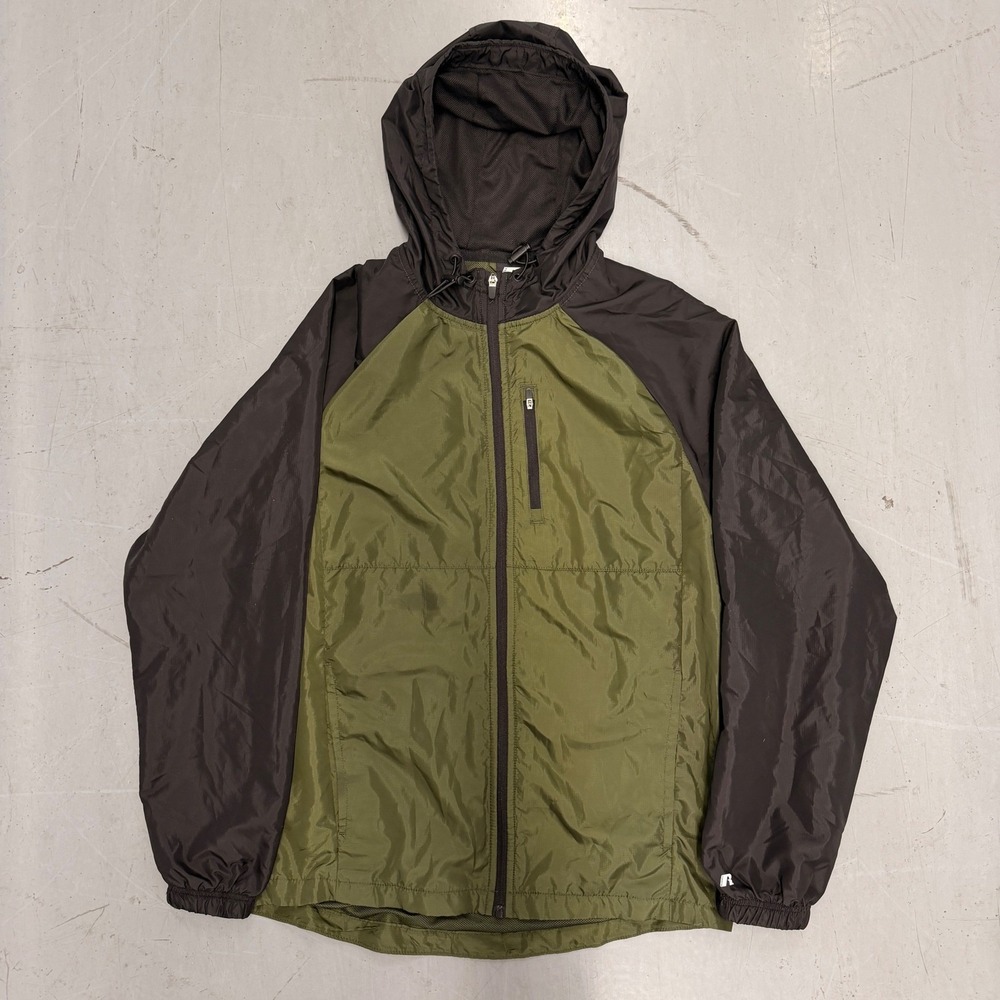 Russell Athletic Hooded Windbreaker Jacket Green Black Men's Small‎ Lightweight